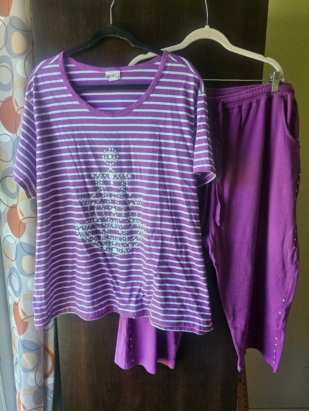 Vintage Women’s Purple Striped Lounge Top & Pants Set Size 3X